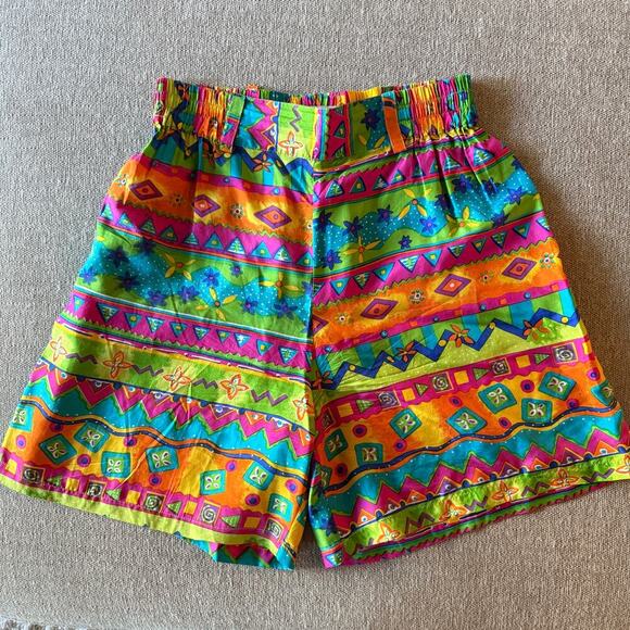 Oscar de la Renta 100% Silk Colorful Pattern Shorts Womens M Artsy Retro Y2K - Picture 1 of 5